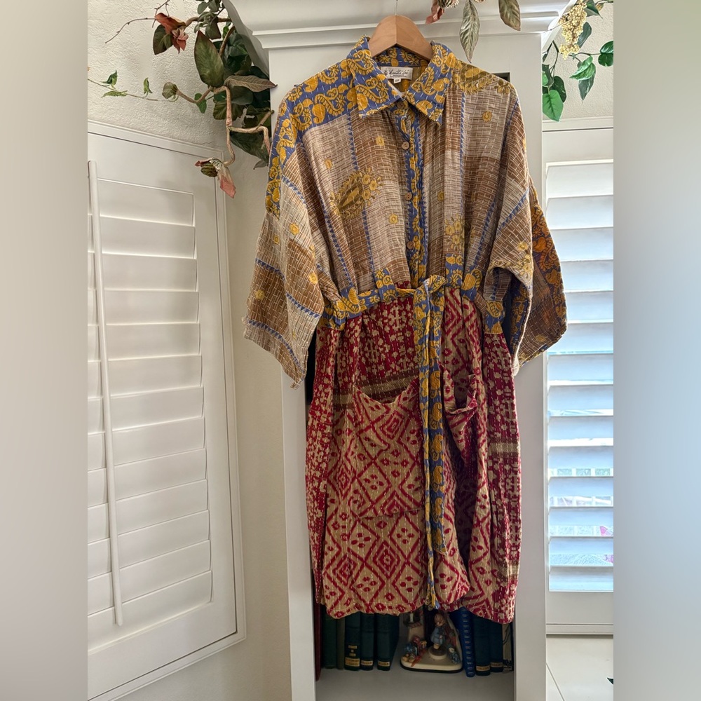 Kantha Bae Zen Romper Multi Color OS Belt/collar/3/4 Sleeve/pockets/patchwork